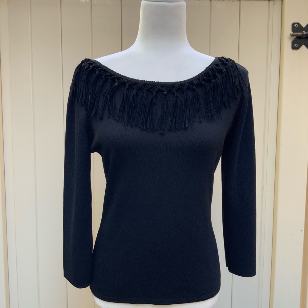 Never Worn Joseph A Black Knotted Fringe Top Sz. M